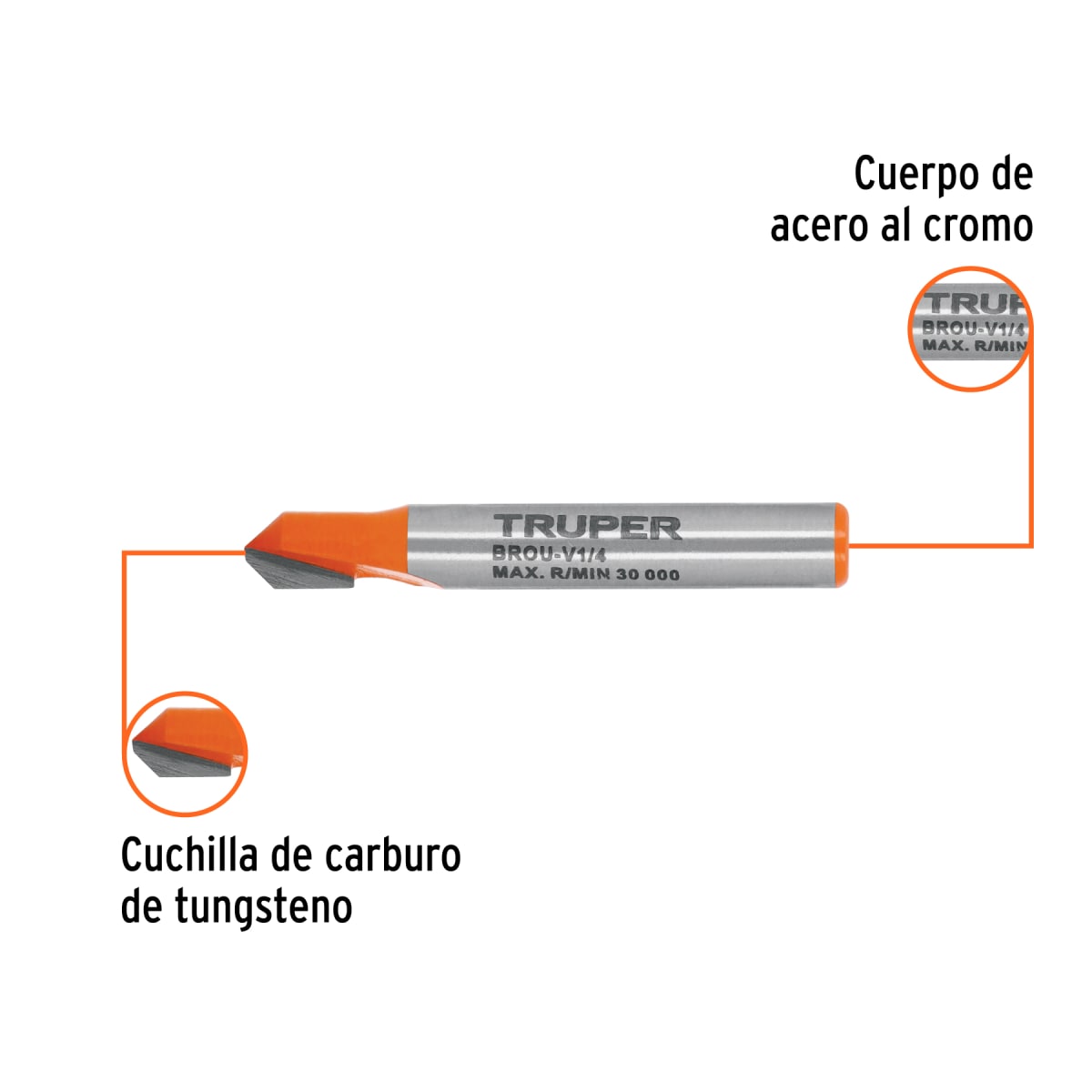 Broca para router, corte en 'V', 1/4', Truper2