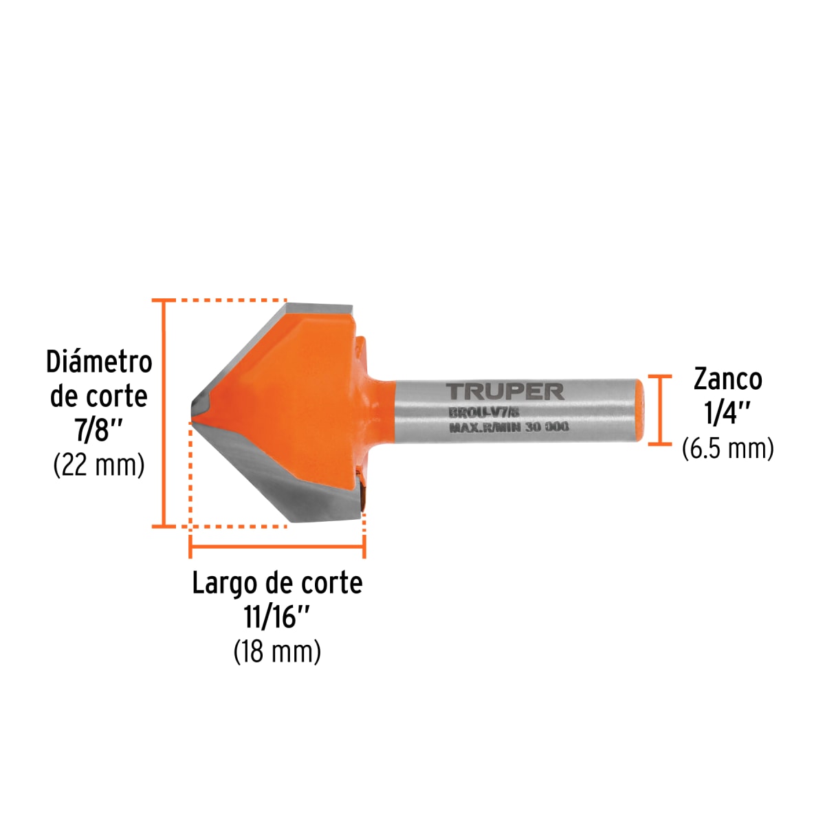 Fresa corte en ´´V´´, 7/8´´, Truper 3