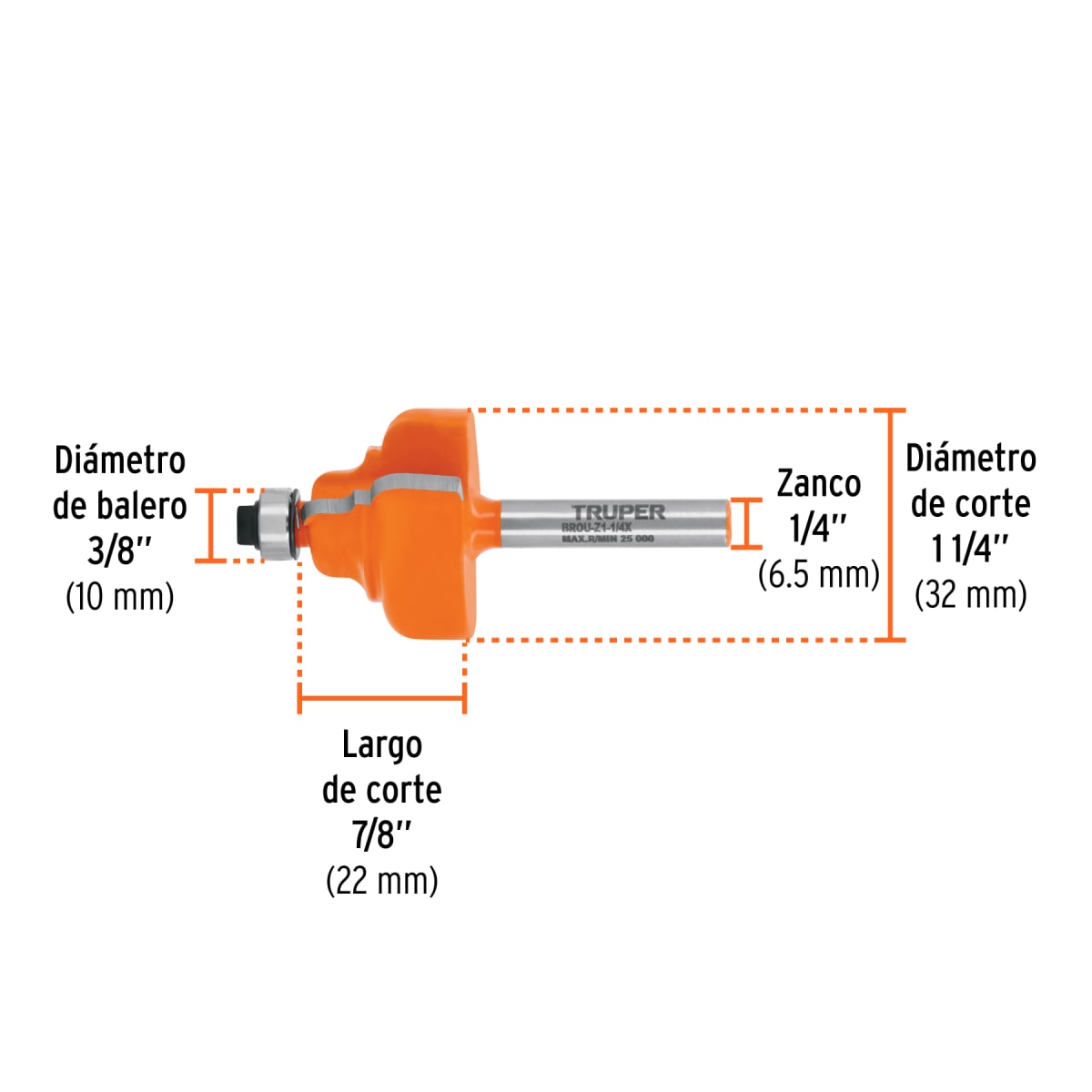 Fresa zafiro 1-1/4'' con rodaje Truper3