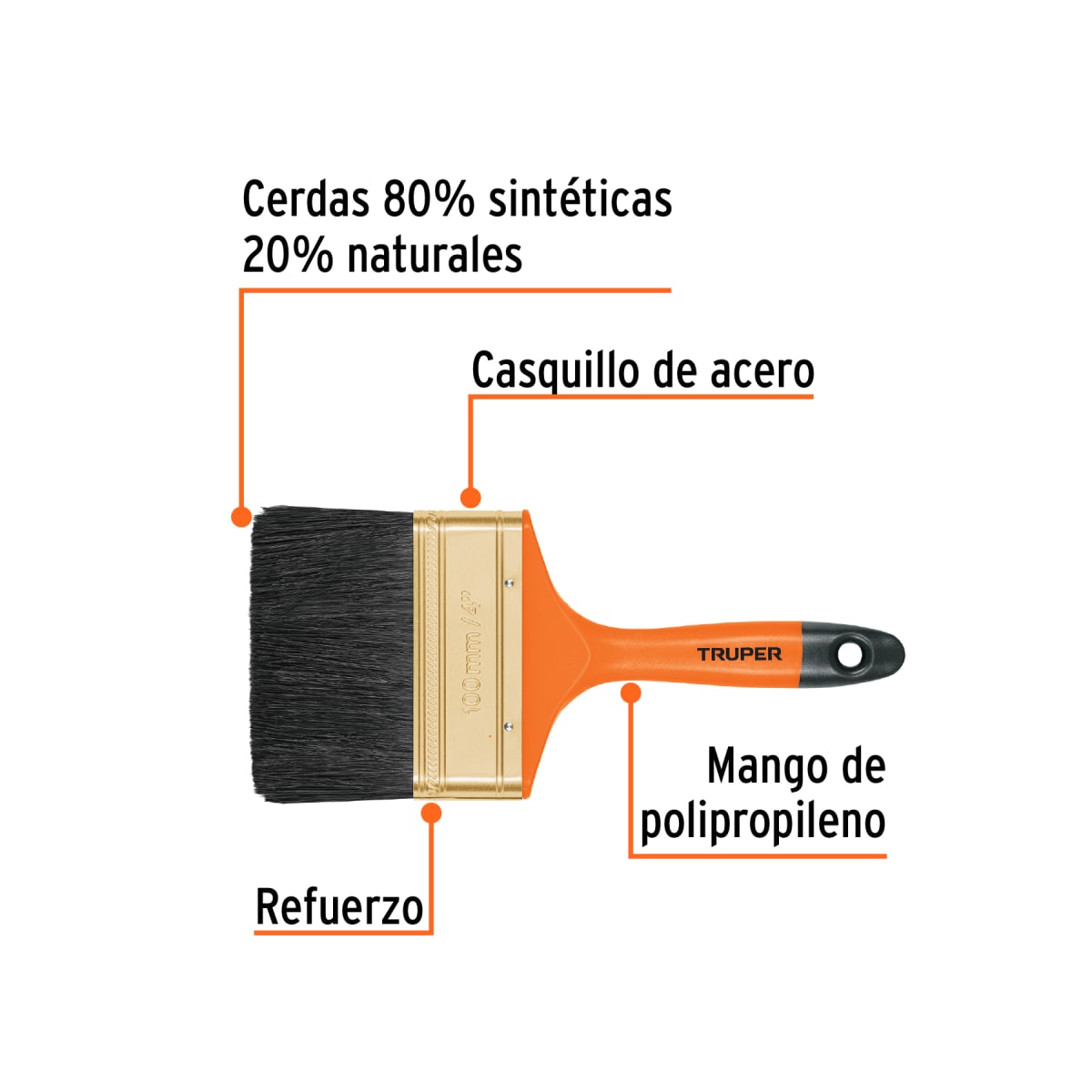 Brocha profesional de 4'' con mango de plástico. trupe2
