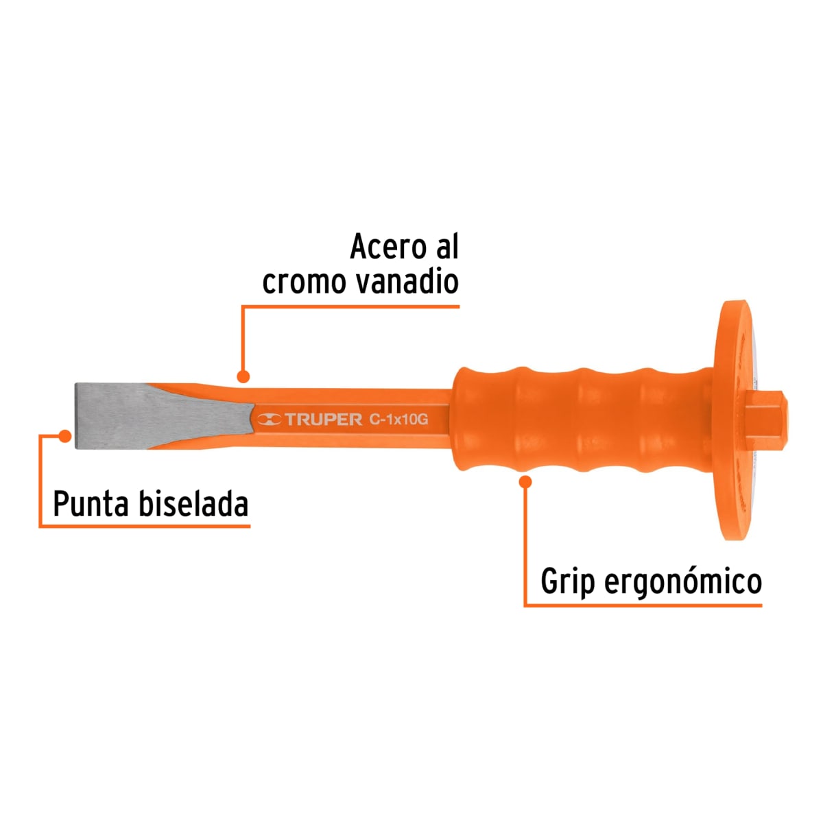 Cincel de corte frío 1 x 10'' con grip. truper2