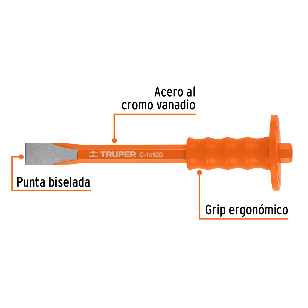 Cincel de corte frío 1 x 12'' con grip. truper2