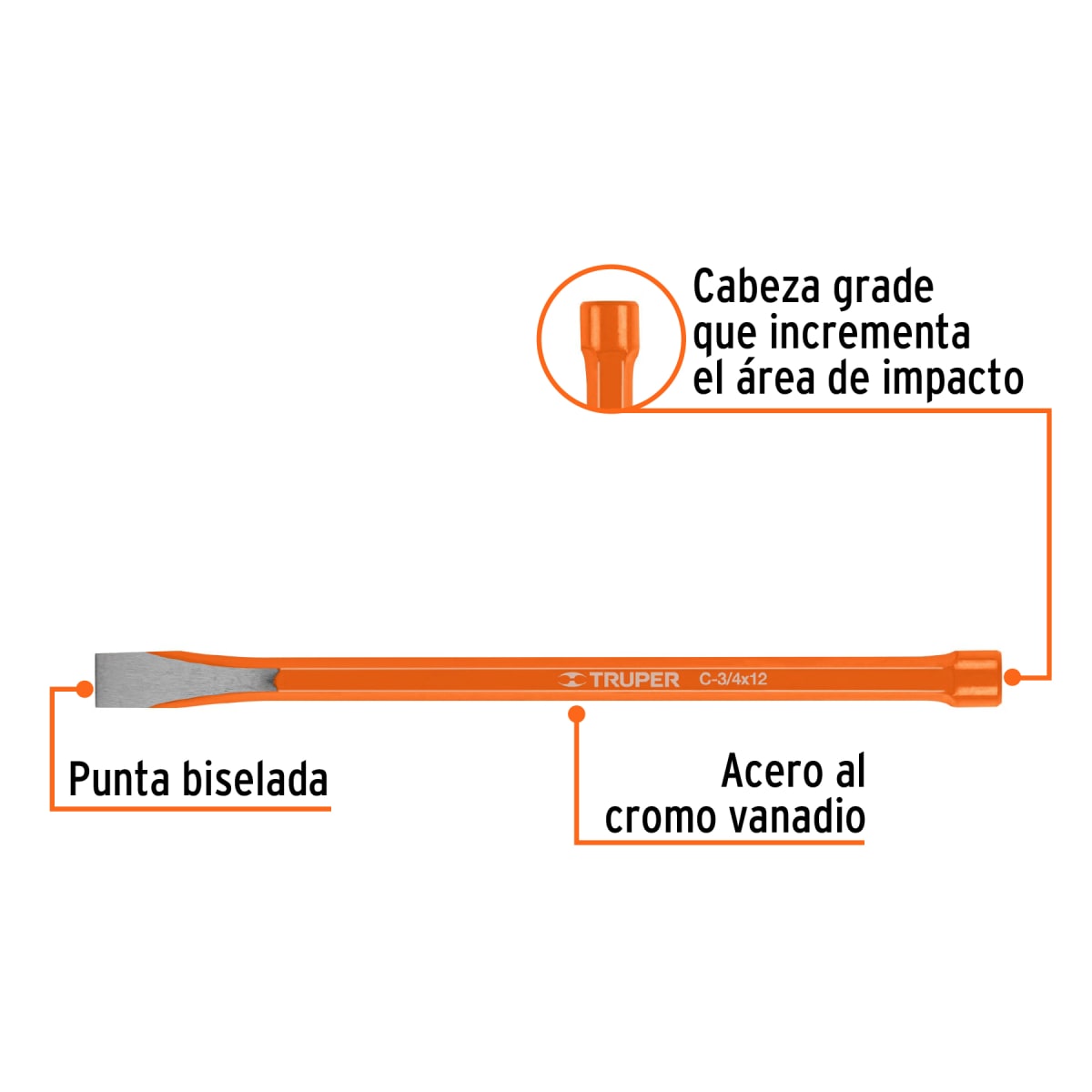 Cincel de corte frío de 3/4 x 12''. truper2