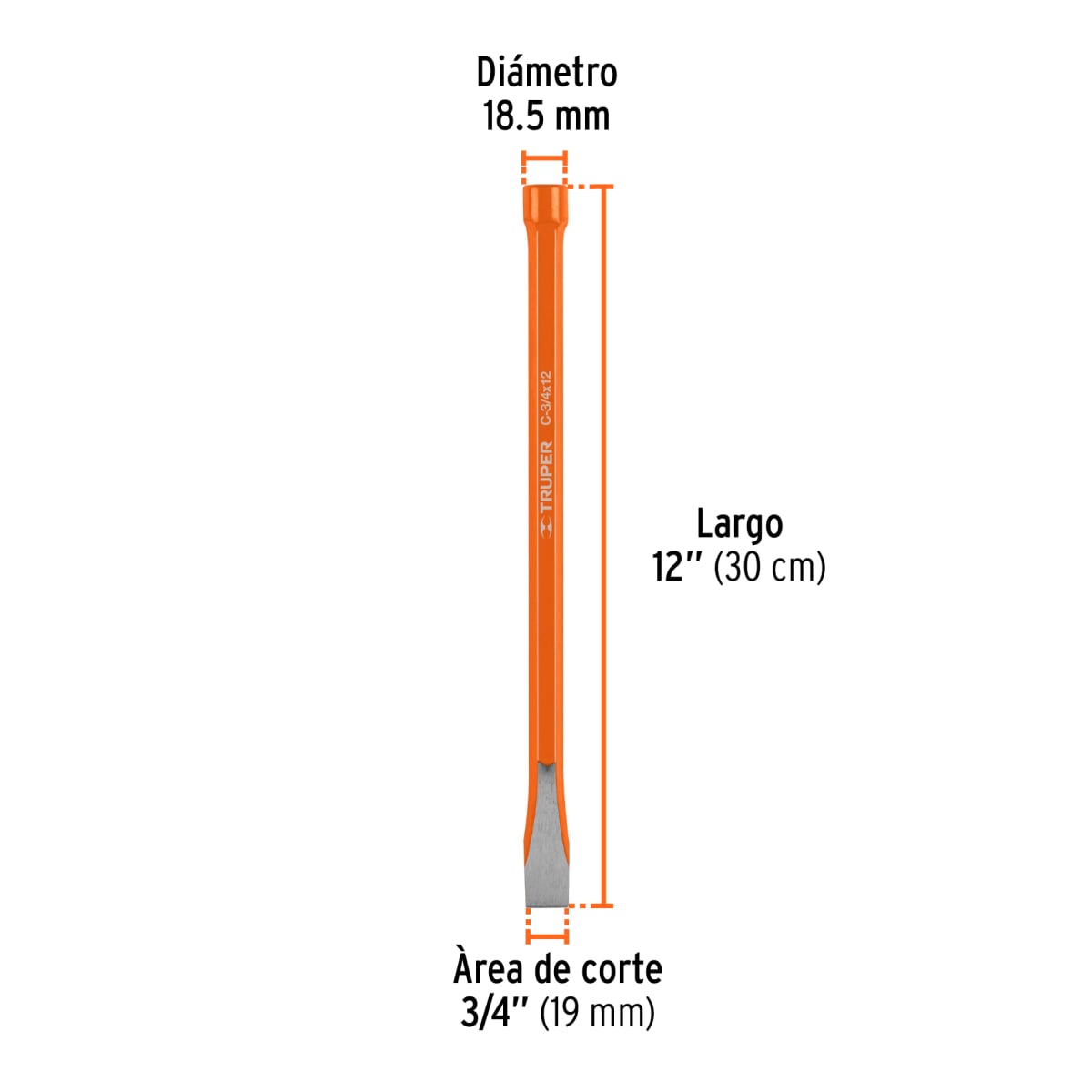 Cincel de corte frío de 3/4 x 12''. truper3