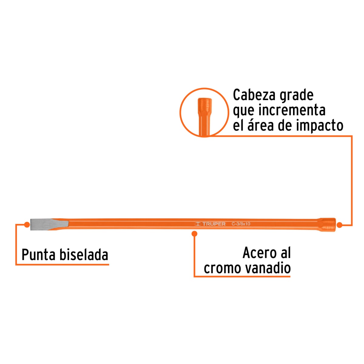 Cincel de corte frío de 3/8 X 10´´, Truper2