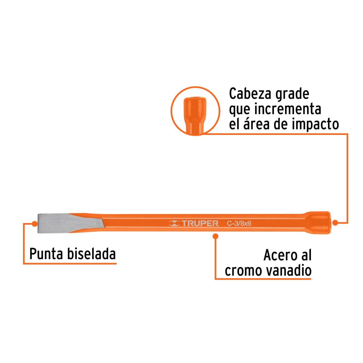 Cincel de corte frío de 3/8 x 6''. truper2