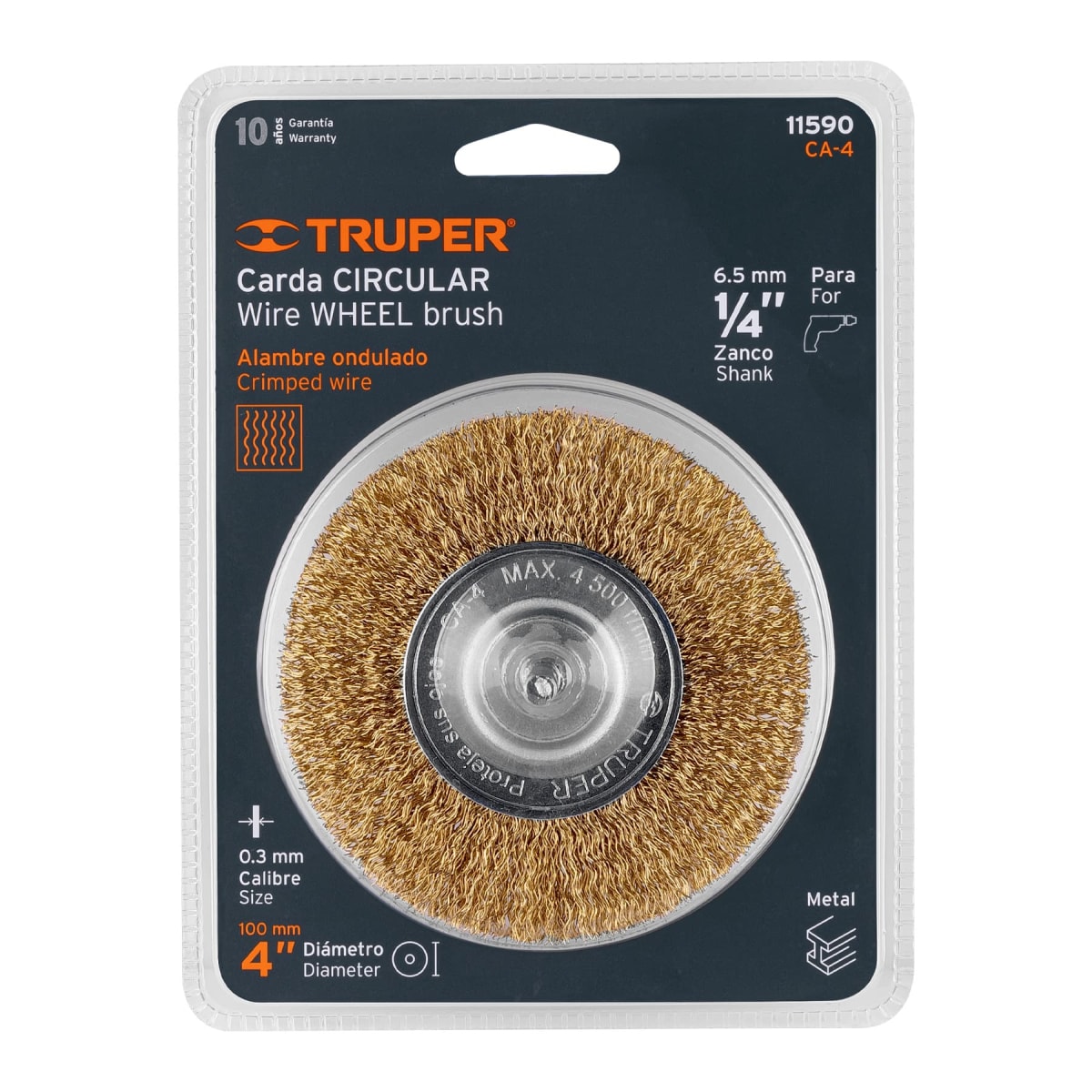 Escobilla circular 4'' alambre grueso para taladro. truper4