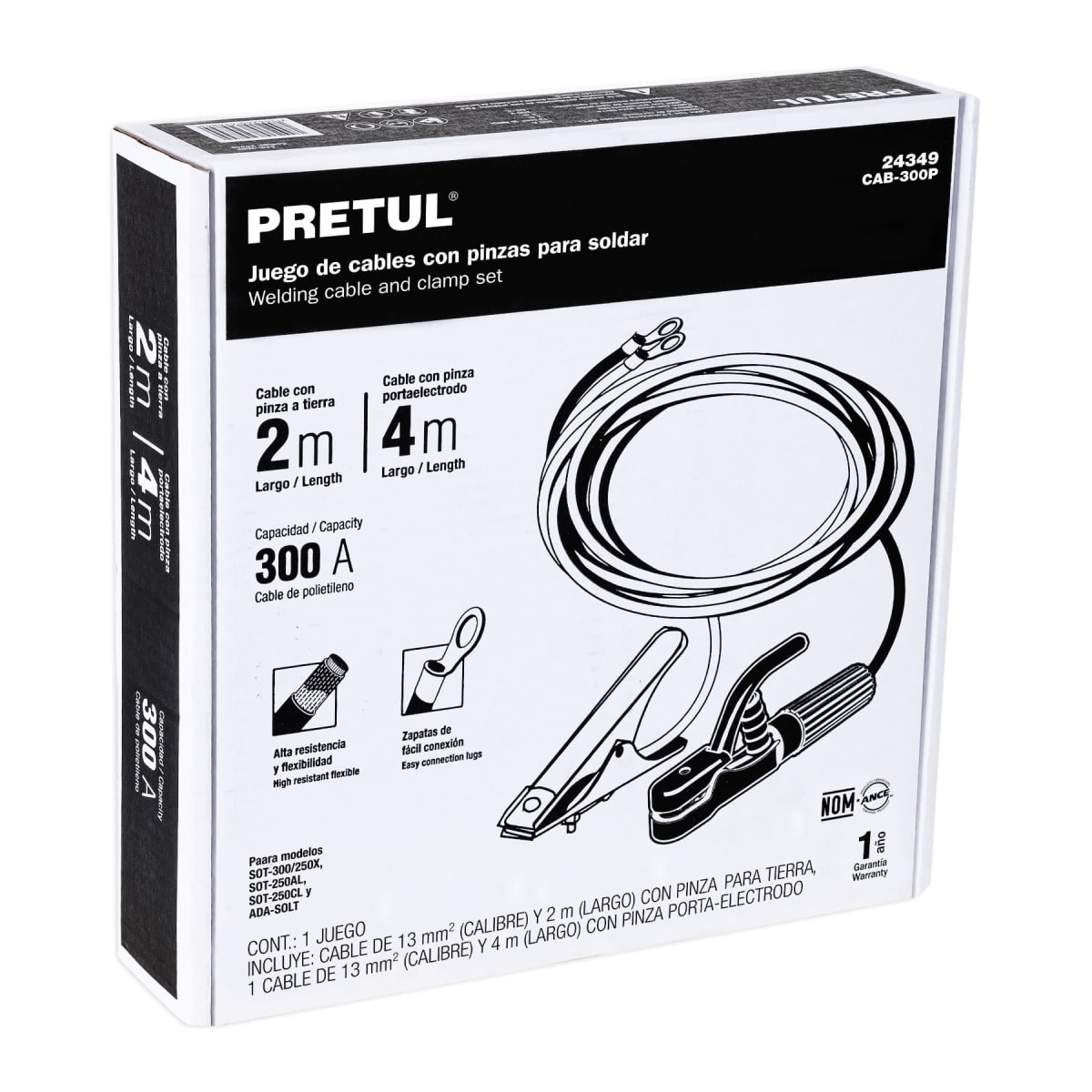Juego de cables con tenazas para tierra y porta electrodo. pretul3
