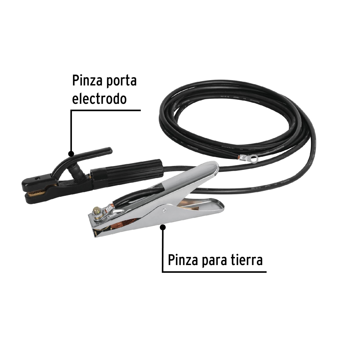 Juego de cables con tenazas para tierra y porta electrodo. pretul2