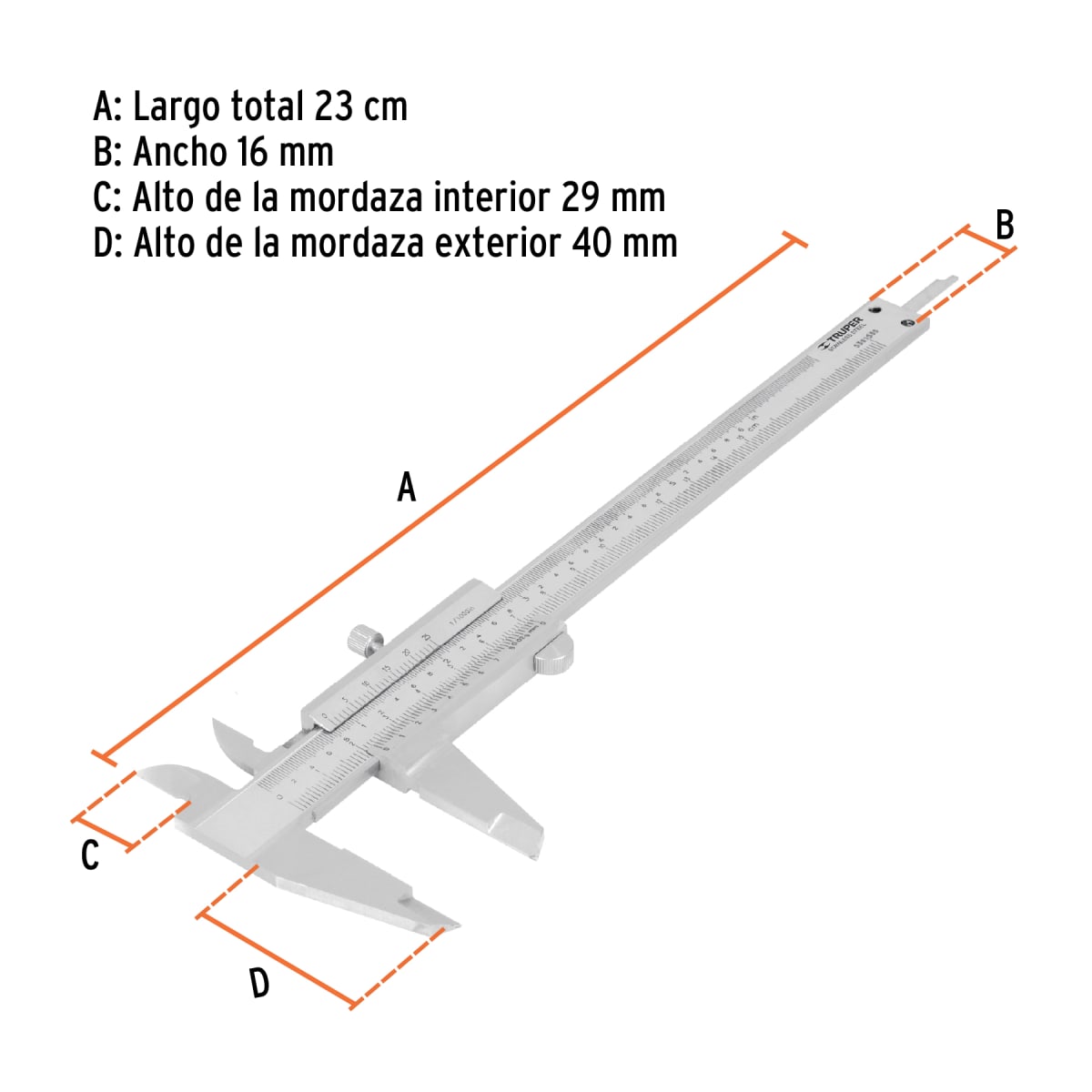 Calibrador Vernier 6'' Truper +Herramienta multifunción 300w Total11