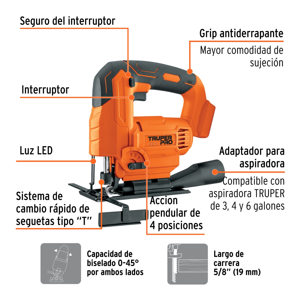 Sierra Caladora 20V + 2 Baterias 2Ah + Cargador Truper6
