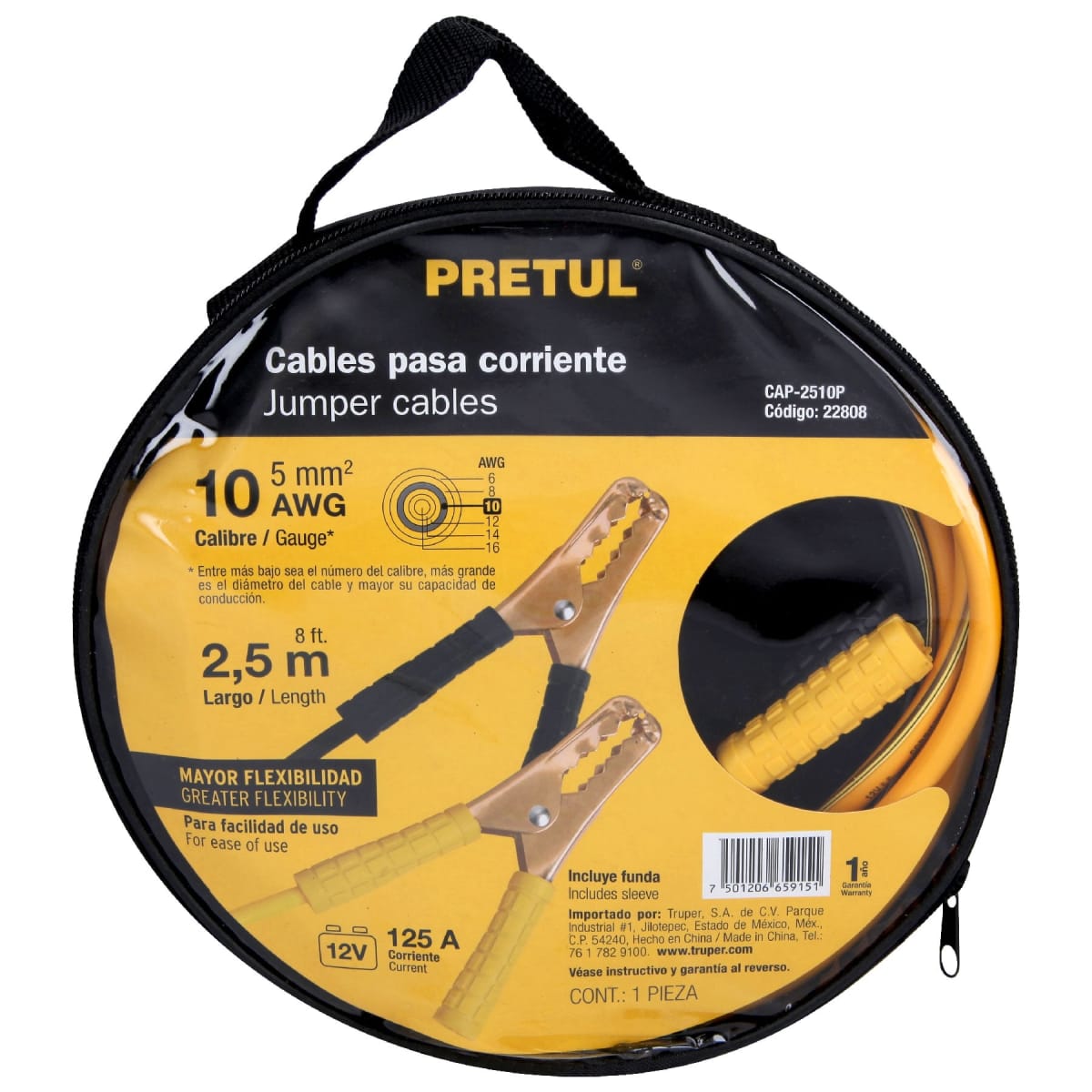Cables pasa corriente 2.5 m 125 a 10 AWG con funda Pretul1
