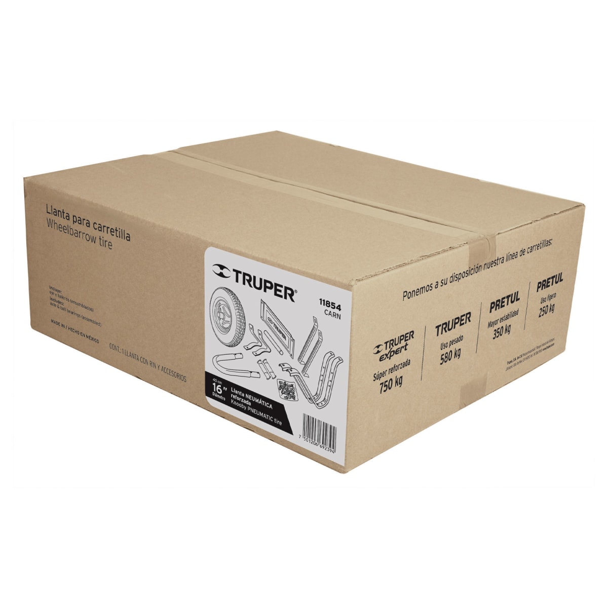 Caja con llanta reforzada y accesorios para carretilla Truper1