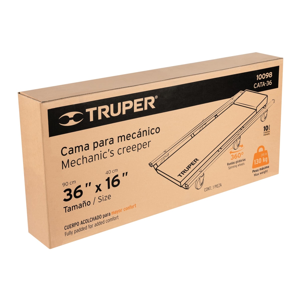 Cama de acero 36´´ para mecánico, Truper4