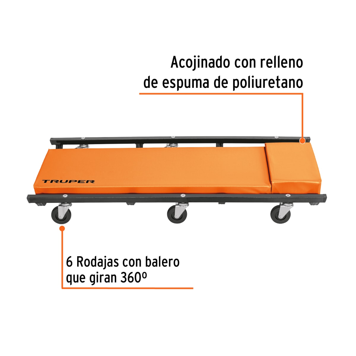 Cama de acero 36´´ para mecánico, Truper2
