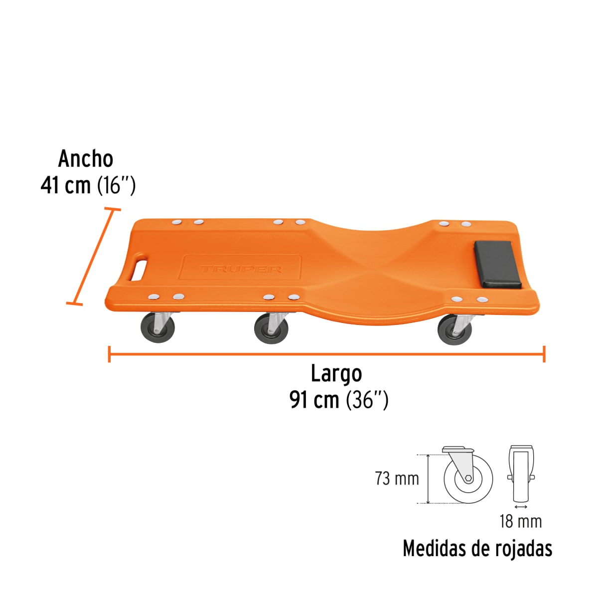 Cama de plástico 36'' para mecánico Truper3