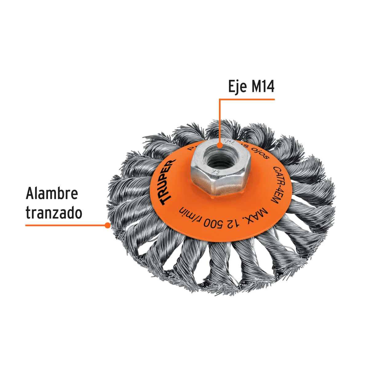 Escobilla tipo plato 4'' alambre trenzado. eje m14. truper2