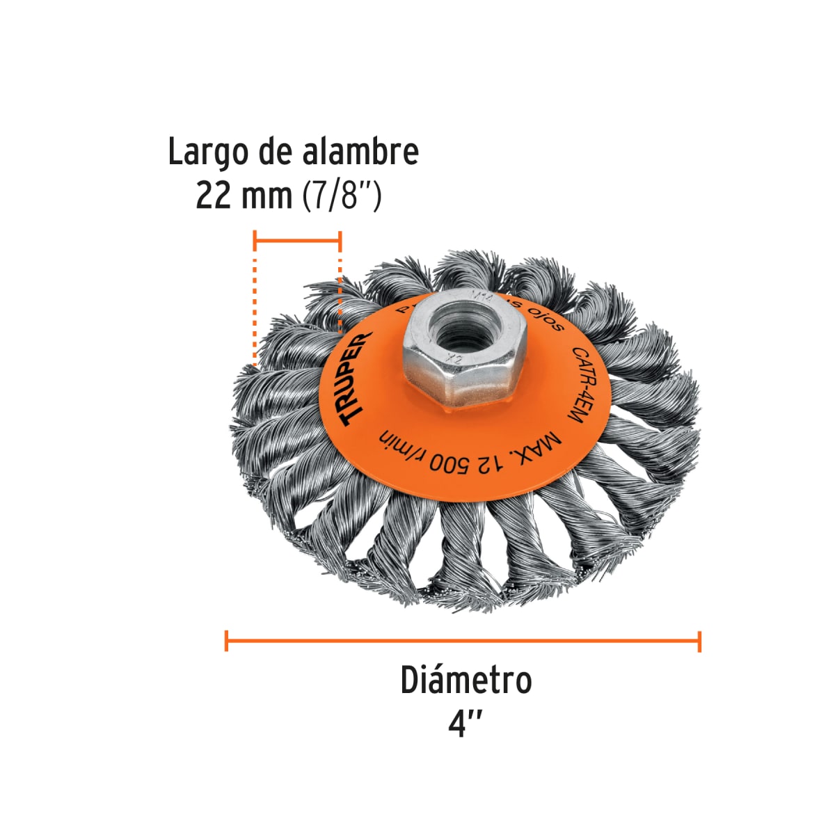 Escobilla tipo plato 4'' alambre trenzado. eje m14. truper3