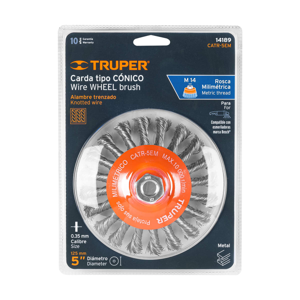 Escobilla tipo plato 5´´ alambre trenzado, eje M14, Truper4