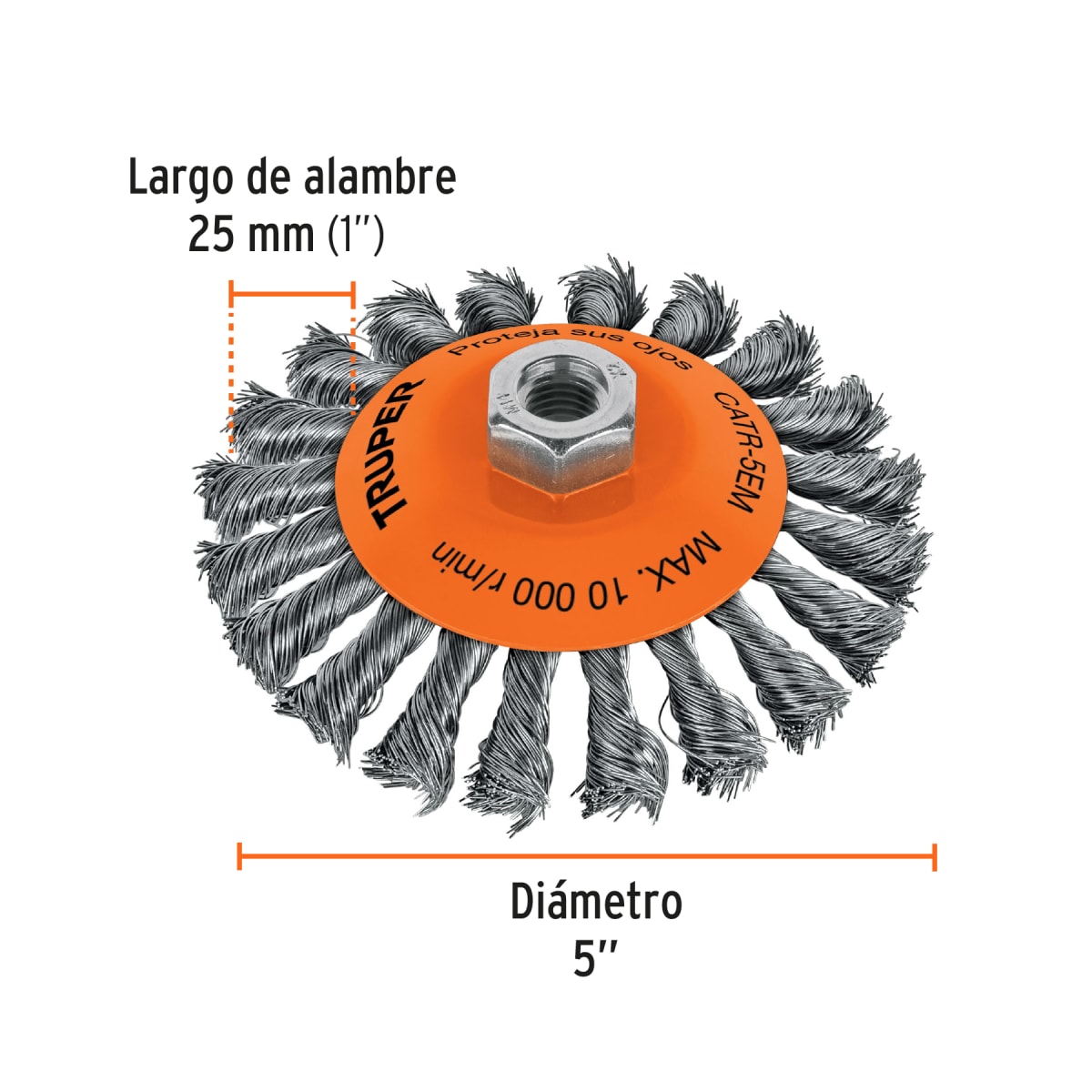 Escobilla tipo plato 5´´ alambre trenzado, eje M14, Truper3