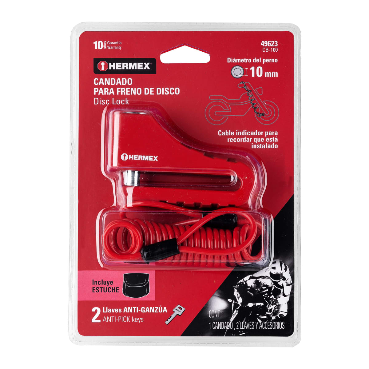 Candado para disco de motocicleta perno de 10 mm Hermex1