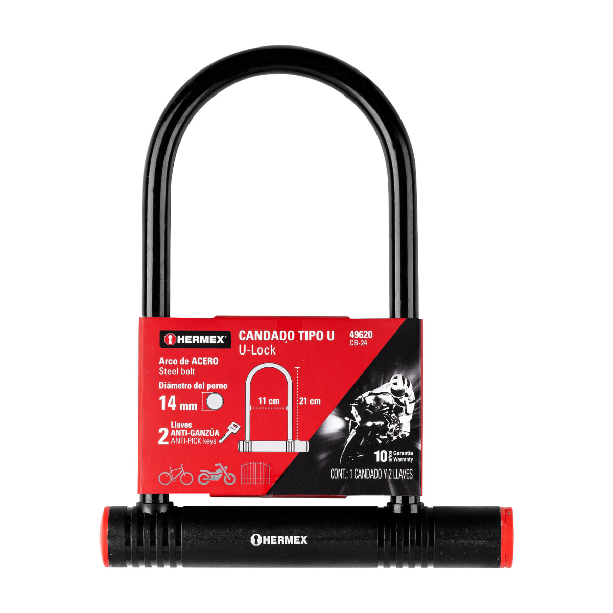 Candado Motocicleta Bicicleta Tipo U 14 mm Hermex1