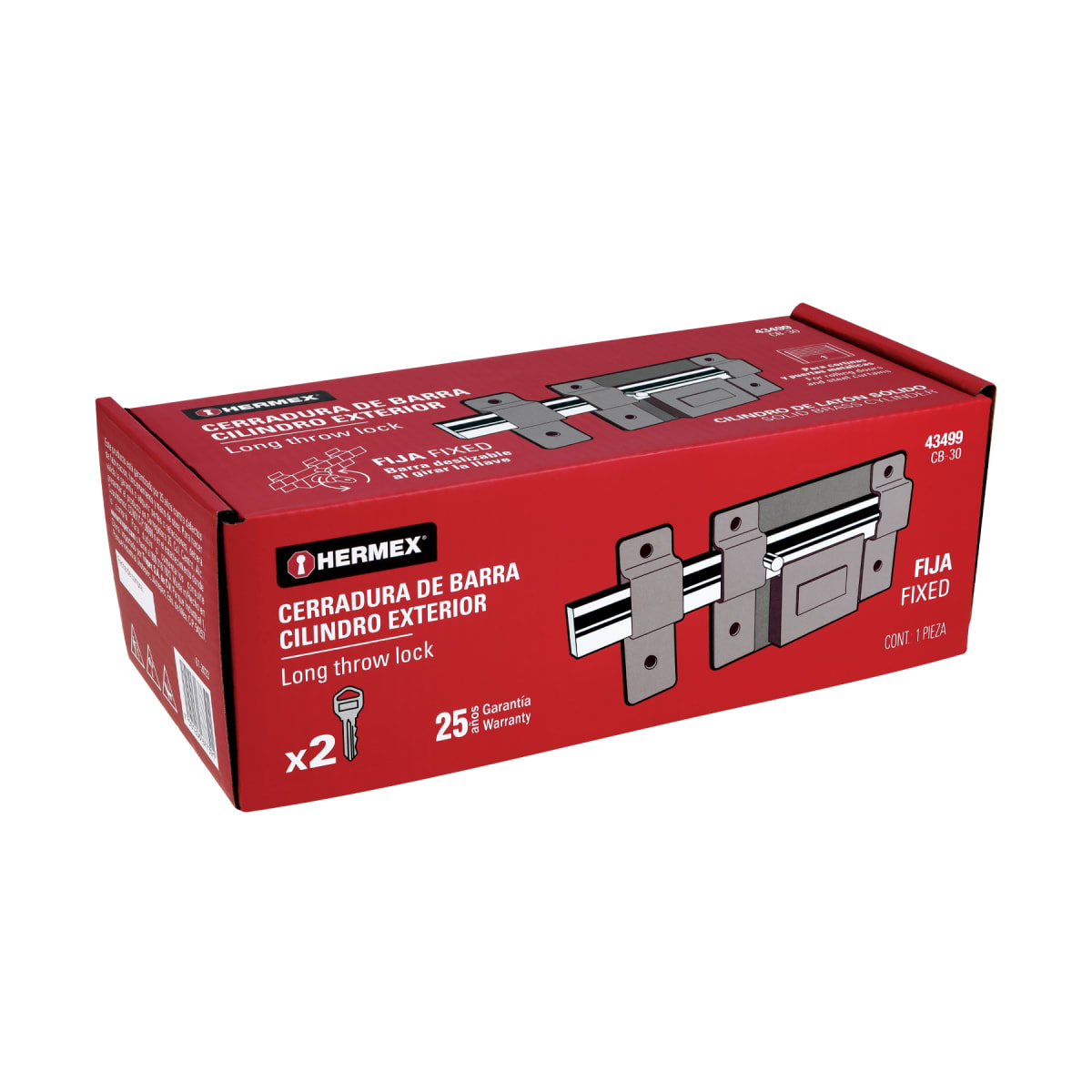 Chapa cerradura de barra fija cilindro exterior Hermex6