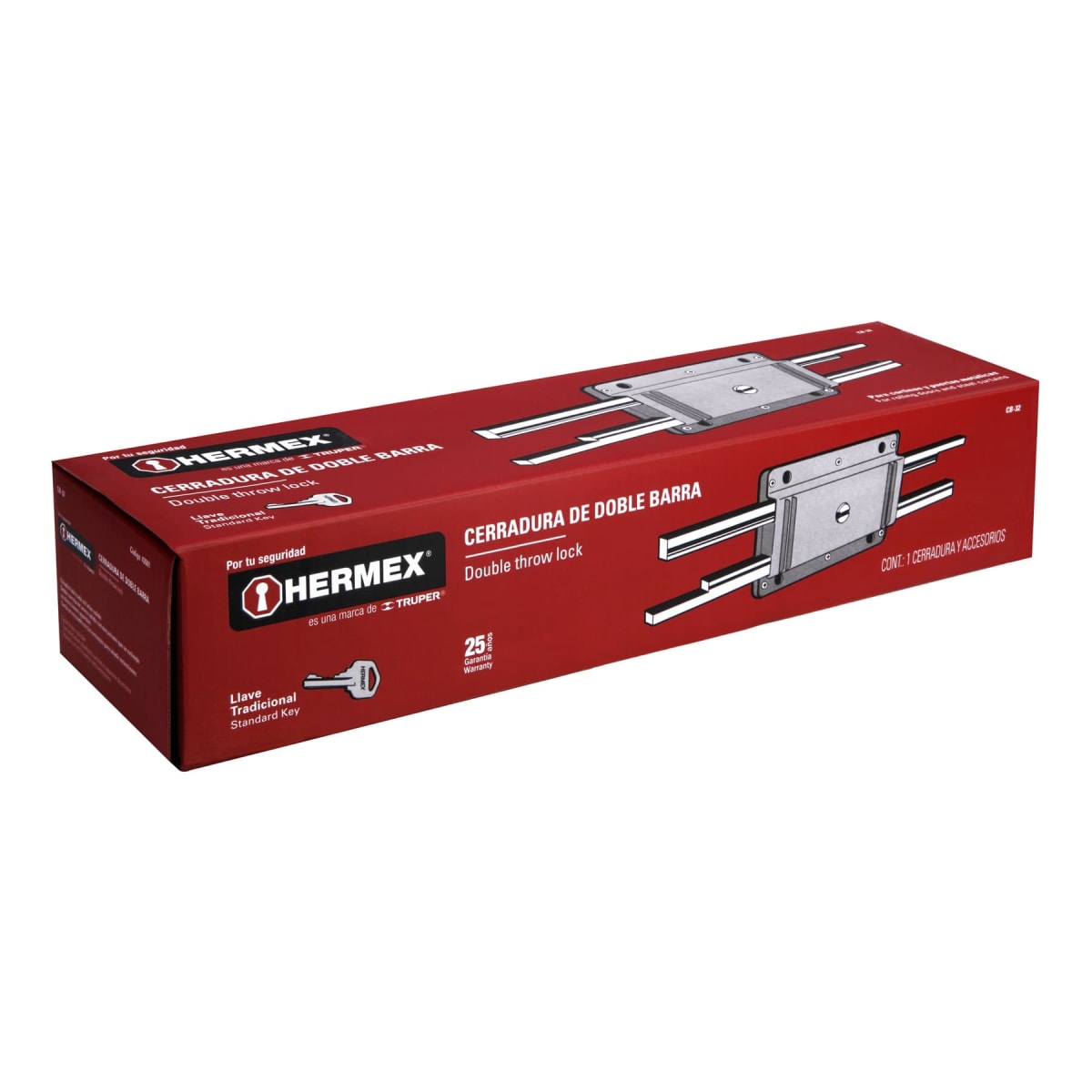 Chapa cerradura de doble barra doble cerrojo Hermex5