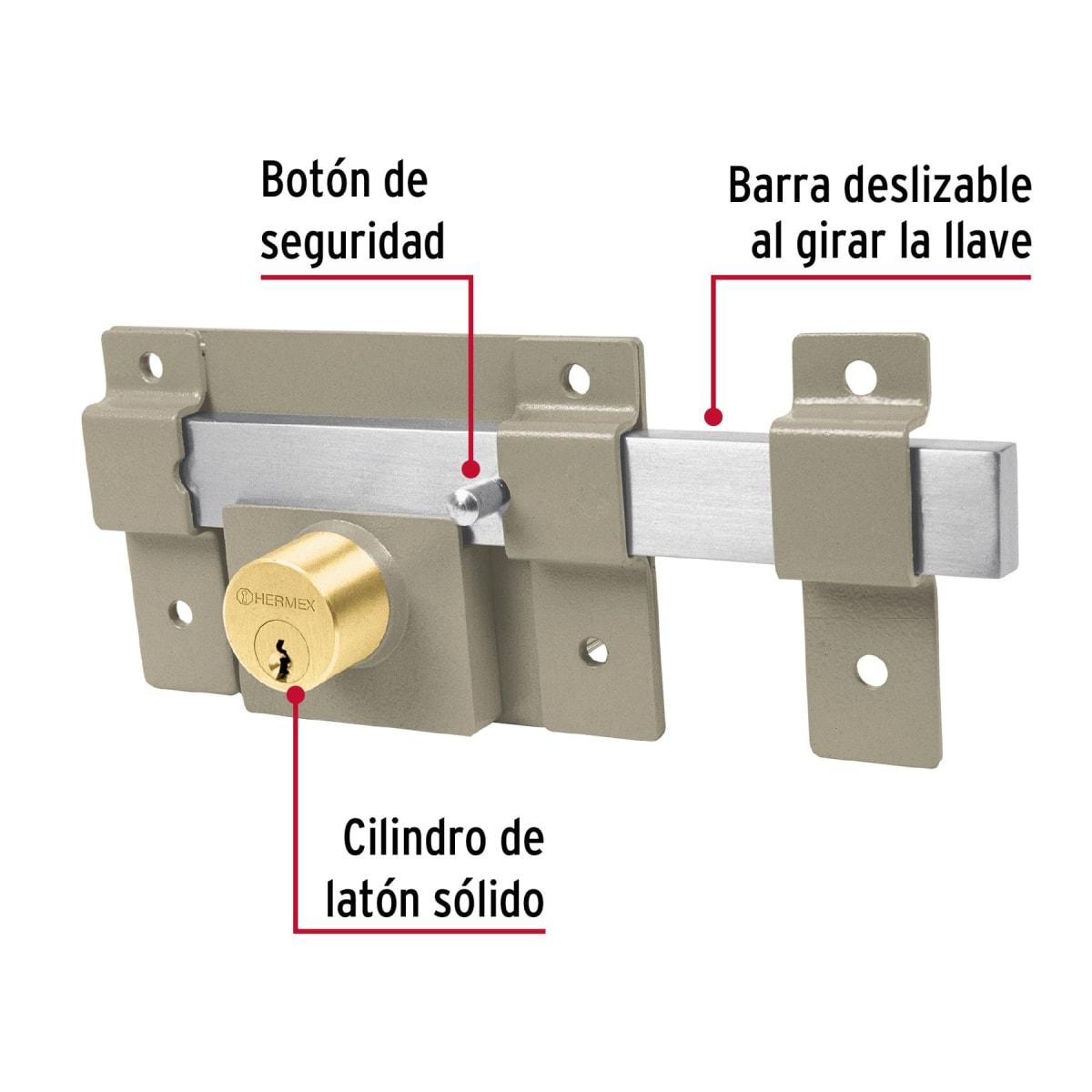 Chapa cerradura de barra libre doble cilindro Hermex2
