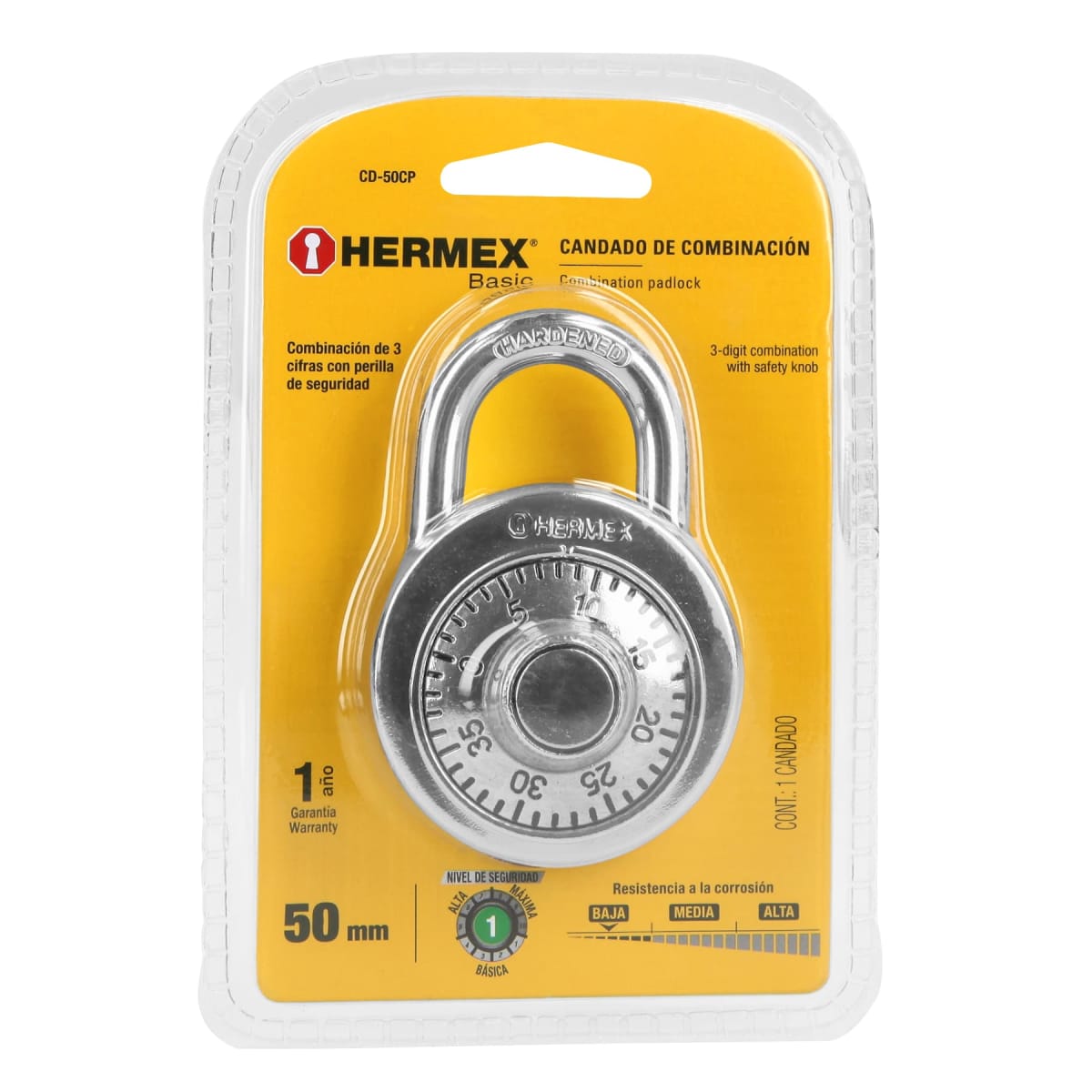 Candado de combinación de disco en blíster Hermex1