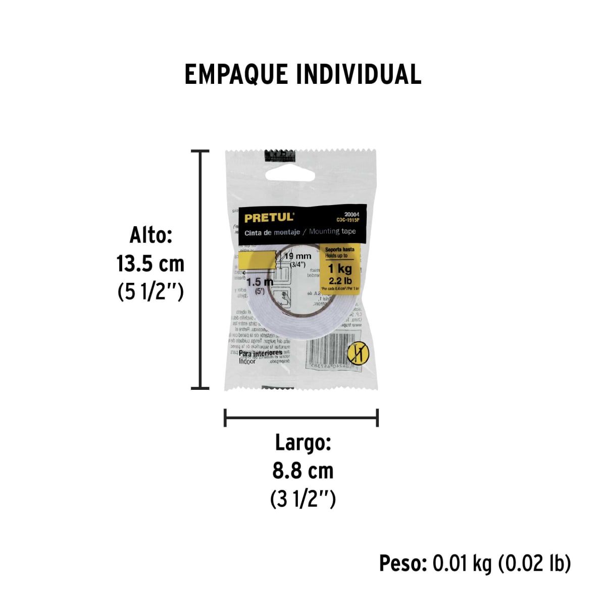 Cinta doble contacto de 19 mm x 1.5 m Pretul3