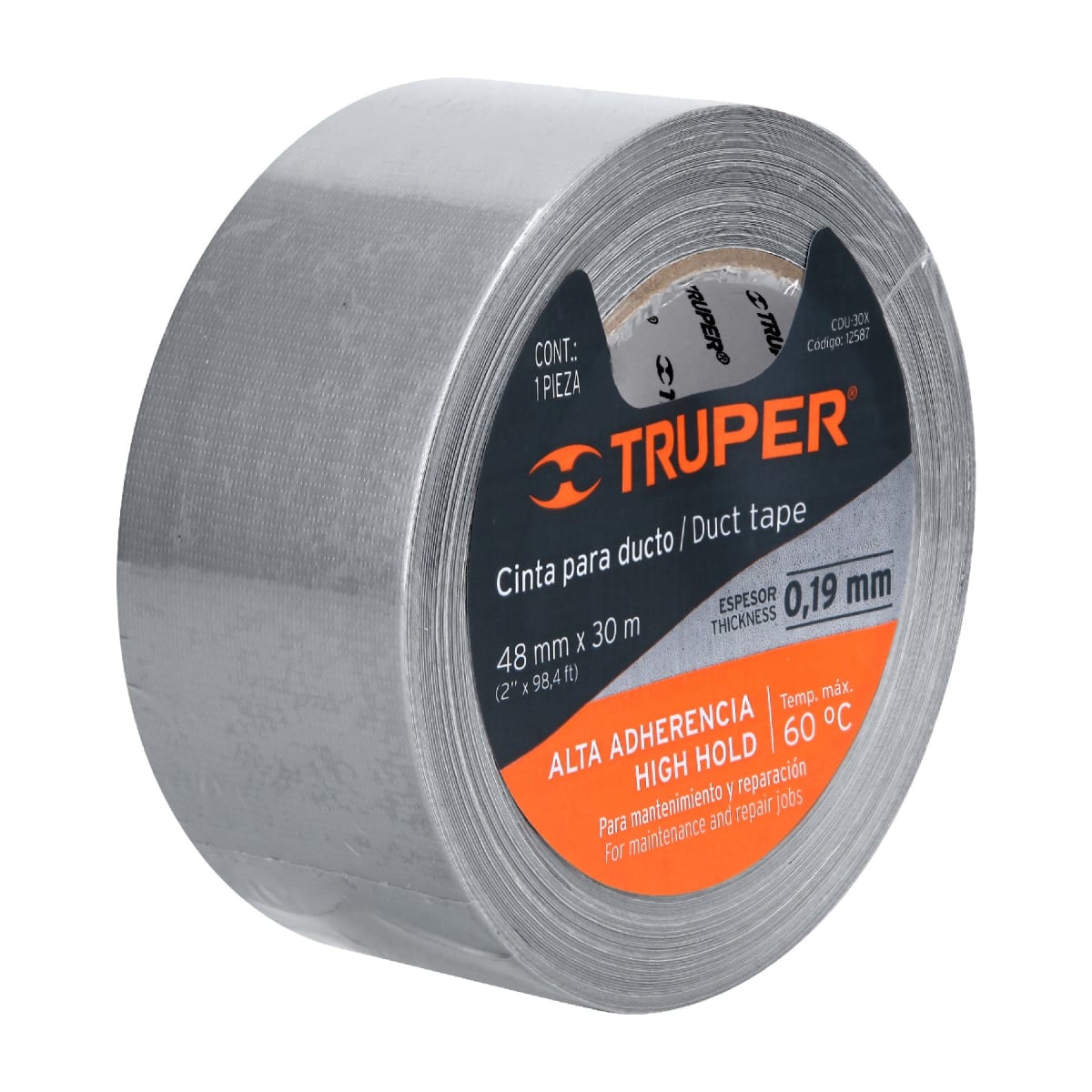 Cinta ducte tape 30 m espesor 0.19 mm. temp. máx. 60°c. truper2