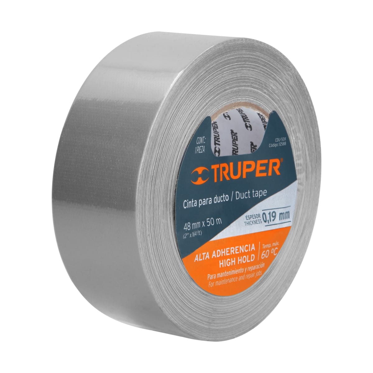 Cinta ducte tape 50 m espesor 0.19 mm. temp. máx. 60°c. truper2