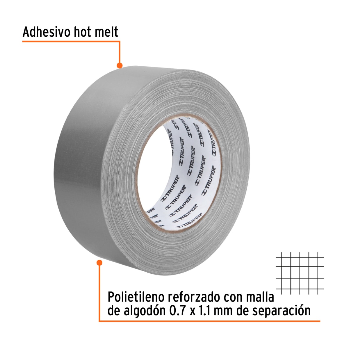 Cinta ducte tape 50 m espesor 0.19 mm. temp. máx. 60°c. truper3