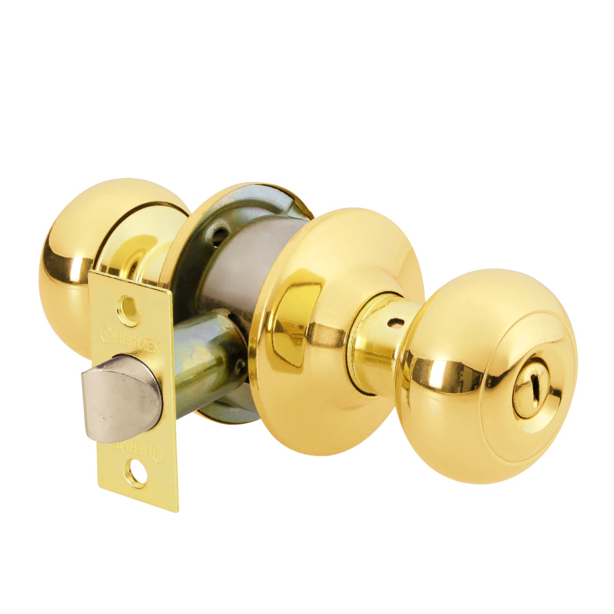 Cerradura pomo, latón brillante, oval, baño Hermex2