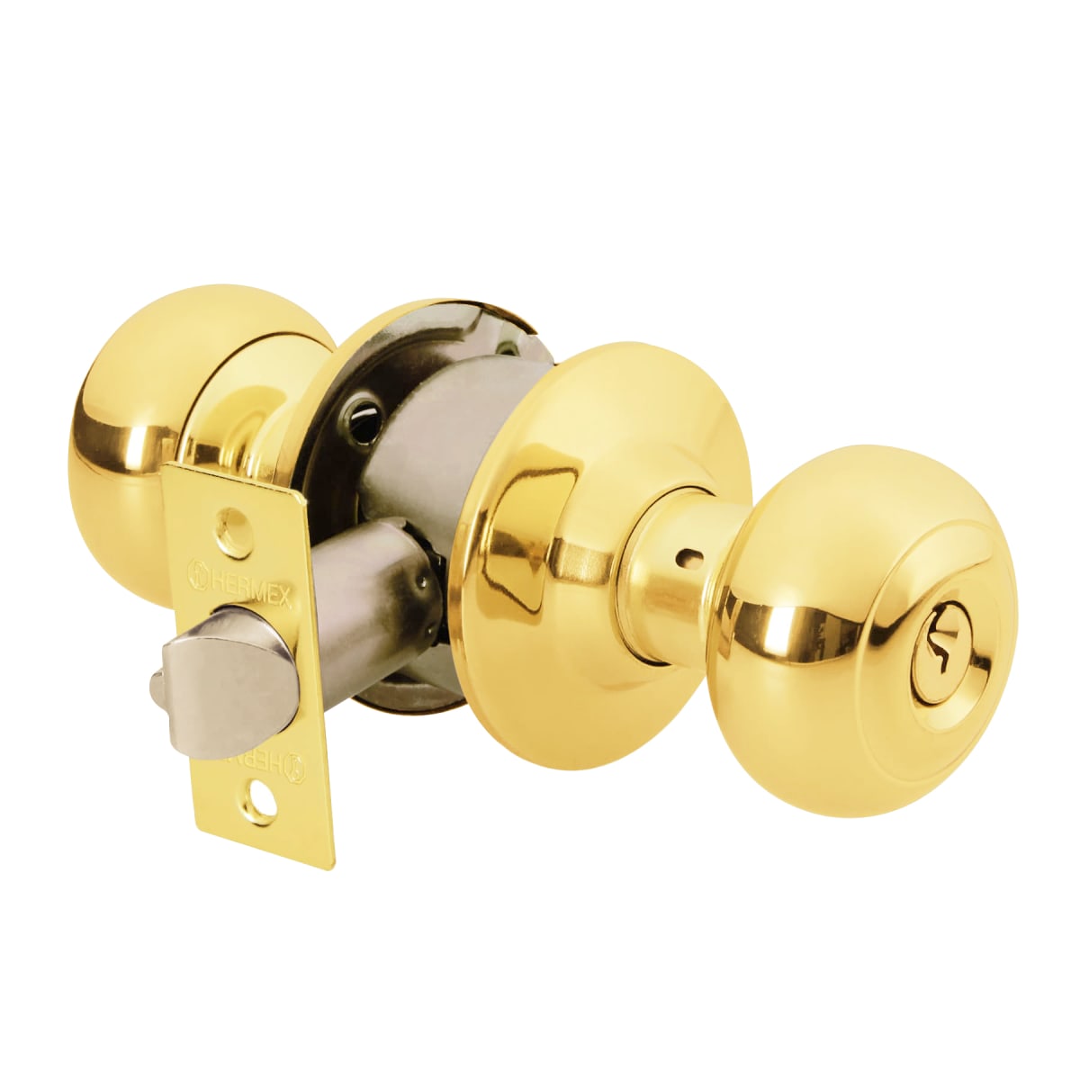 Cerradura pomo, latón brillante, oval, entrada Hermex2