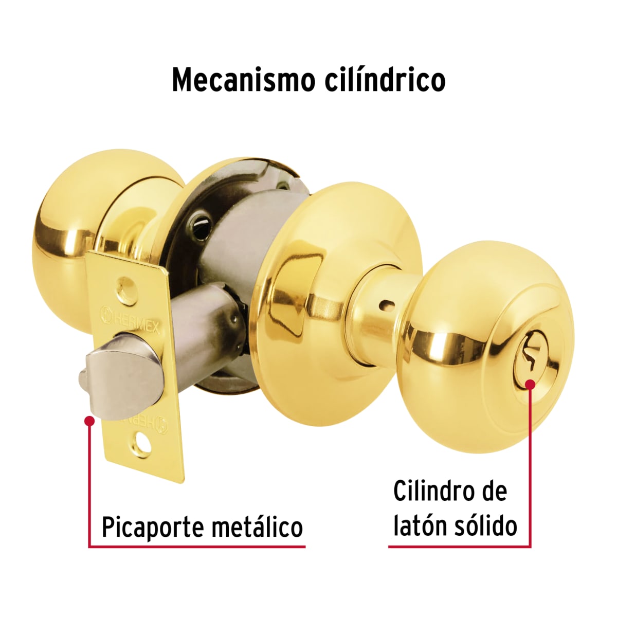 Cerradura pomo, latón brillante, oval, entrada Hermex3