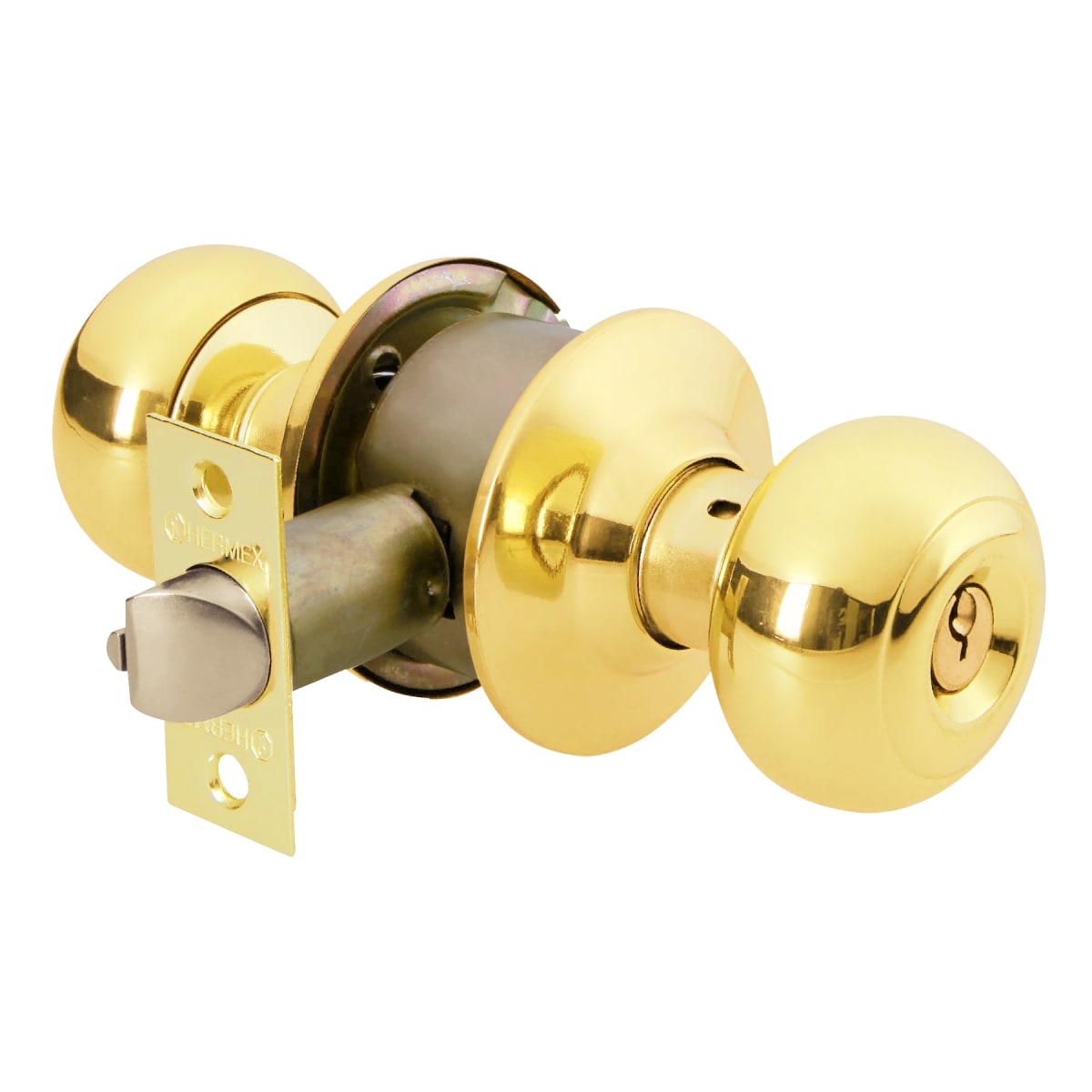 Cerradura pomo, latón brillante, oval, recámara Hermex2