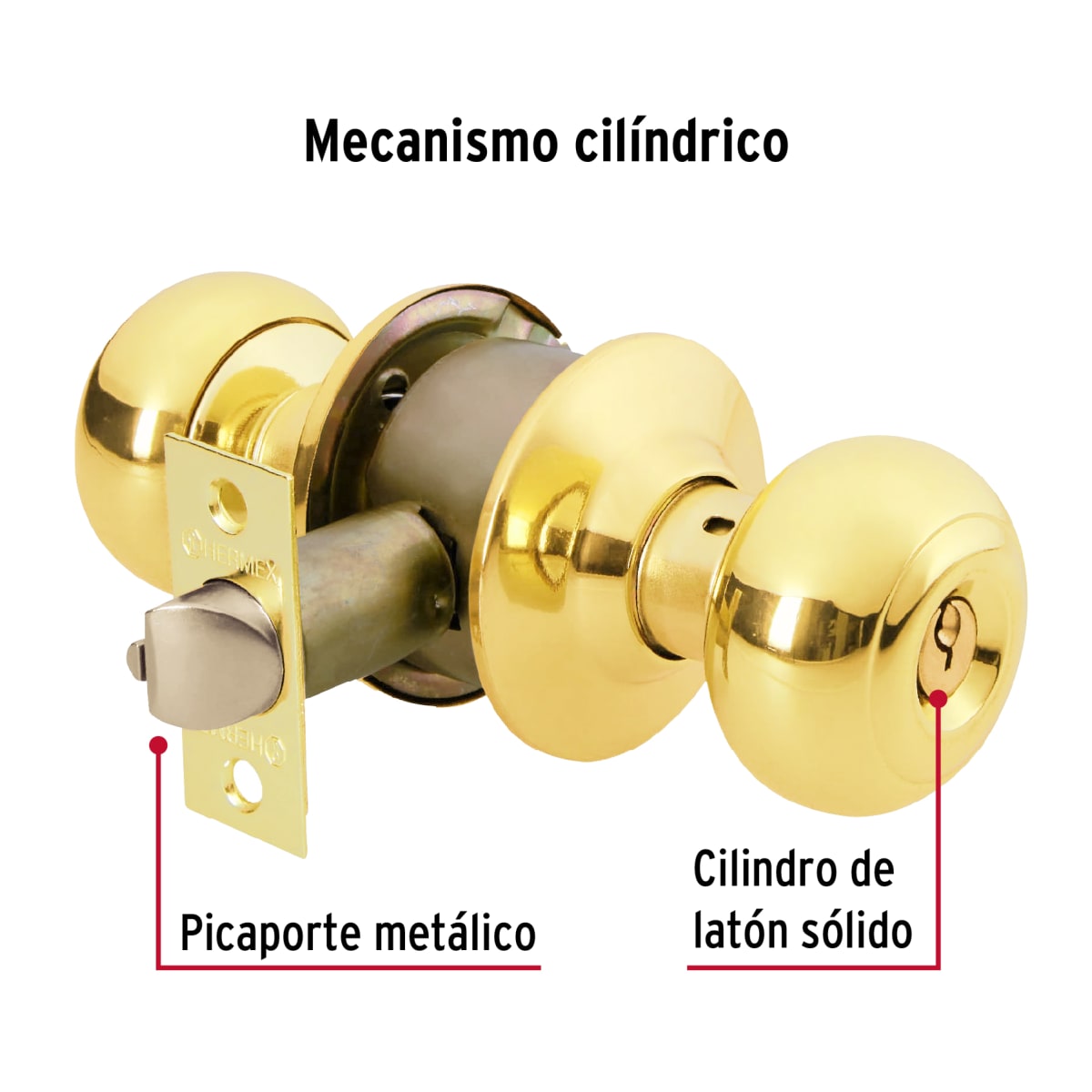 Cerradura pomo, latón brillante, oval, recámara Hermex3