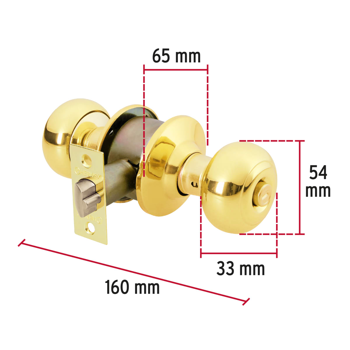 Cerradura pomo, latón brillante, oval, recámara Hermex4