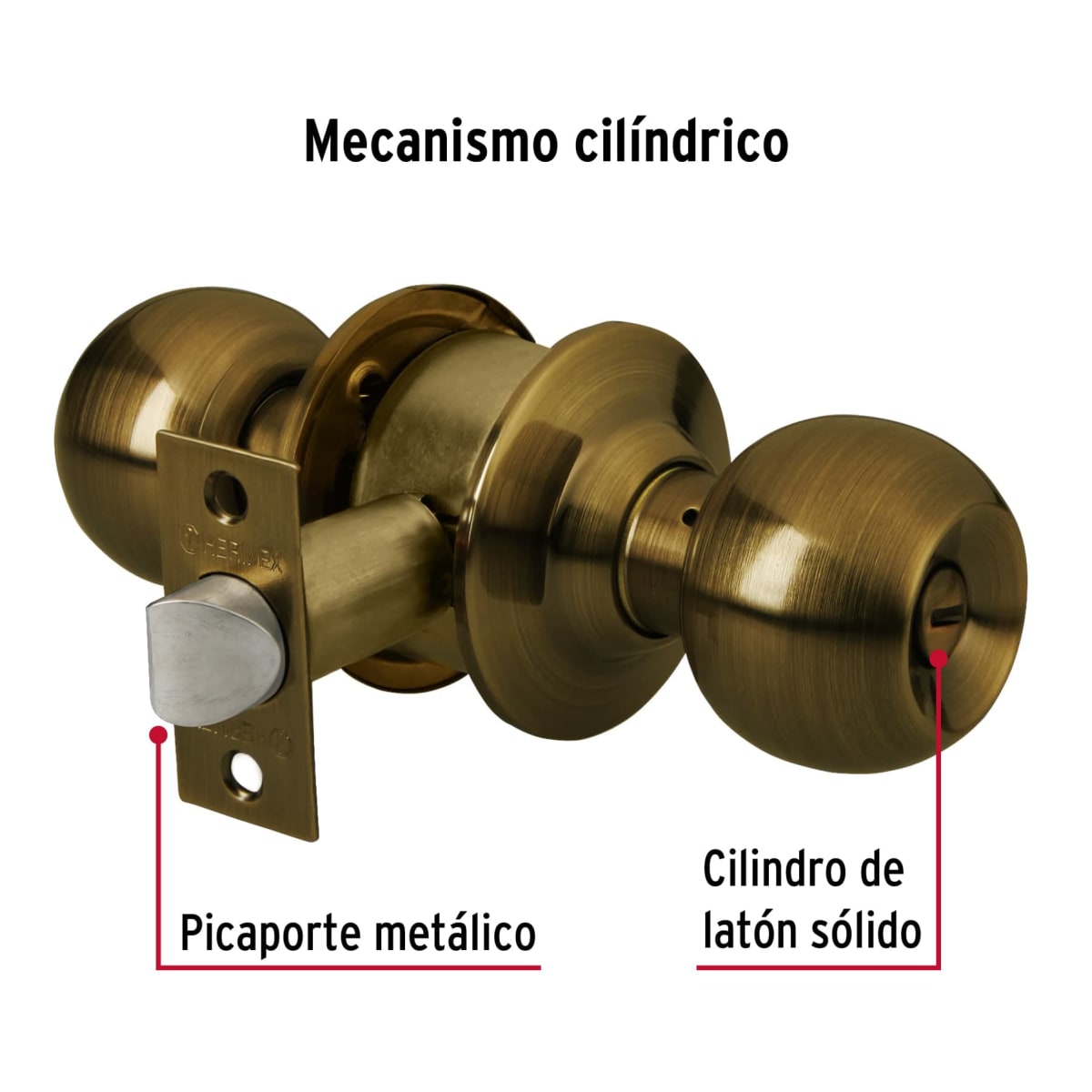 Cerradura tipo esfera para baño, latón antiguo, Hermex3