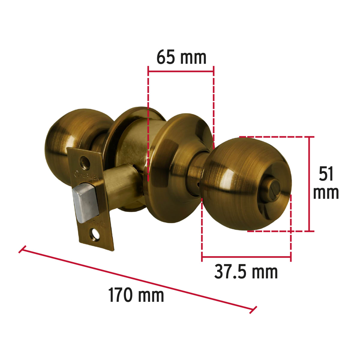 Cerradura tipo esfera para baño, latón antiguo, Hermex4