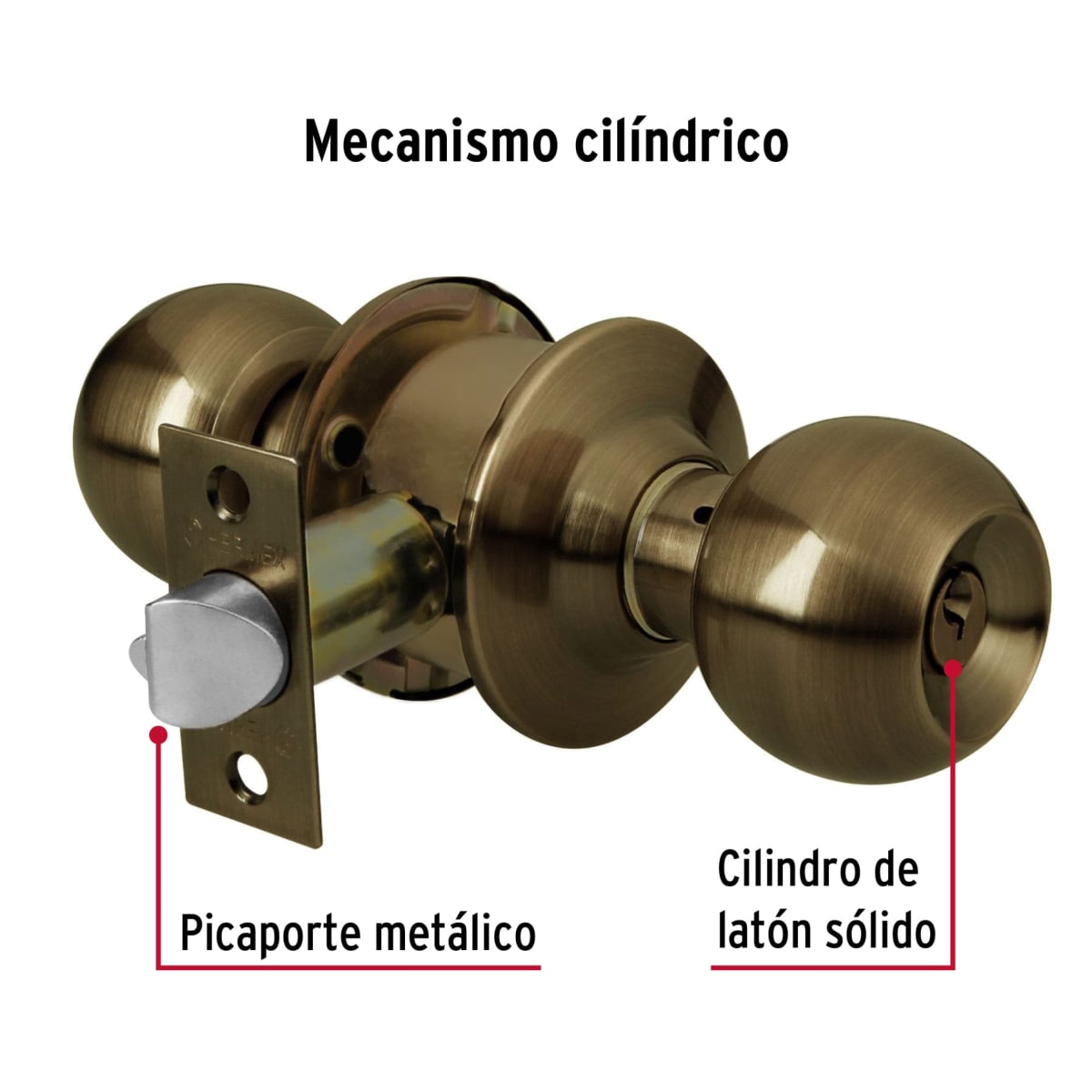 Cerradura tipo esfera para entrada, latón antiguo, Hermex3