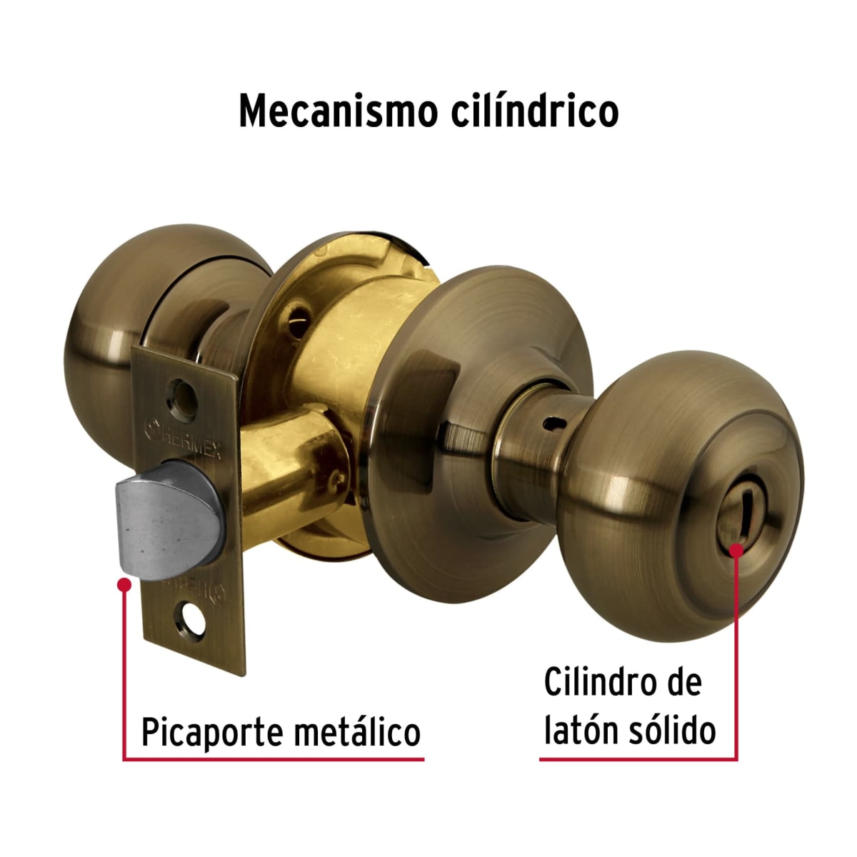 Cerradura tipo oval para baño, latón antiguo, hermex3