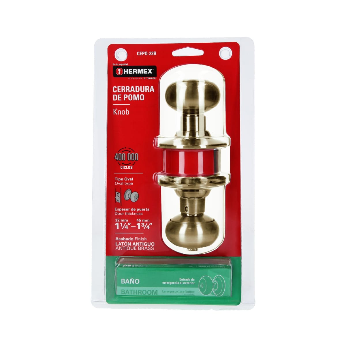 Cerradura tipo oval para baño, latón antiguo, hermex6