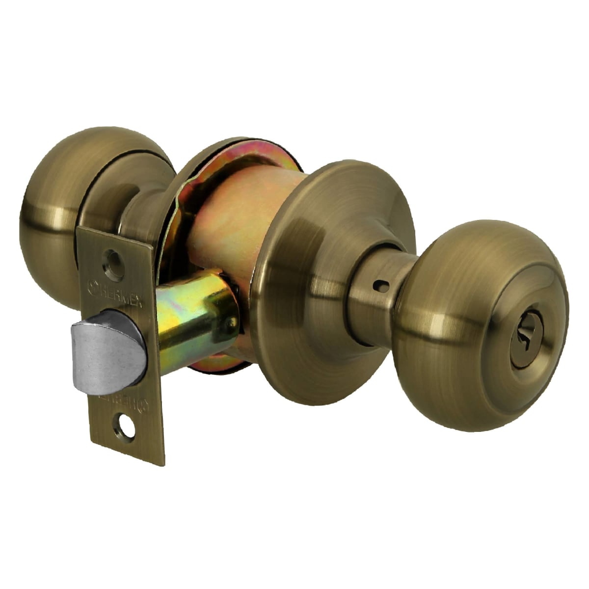 Cerradura pomo, latón antiguo, oval, entrada Hermex2