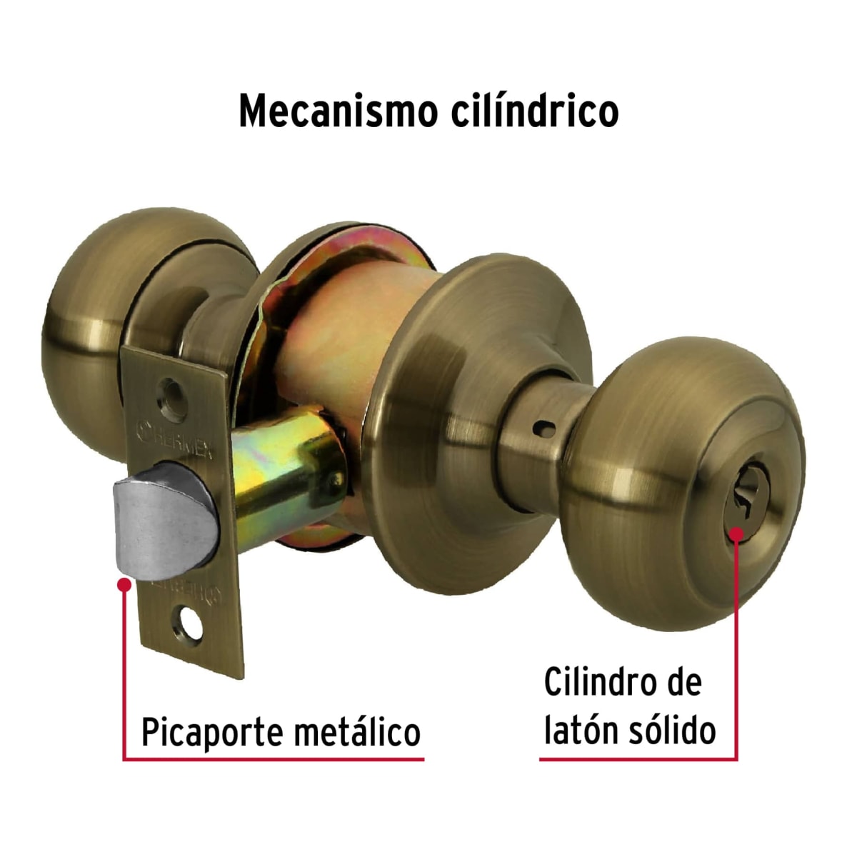 Cerradura pomo, latón antiguo, oval, entrada Hermex3
