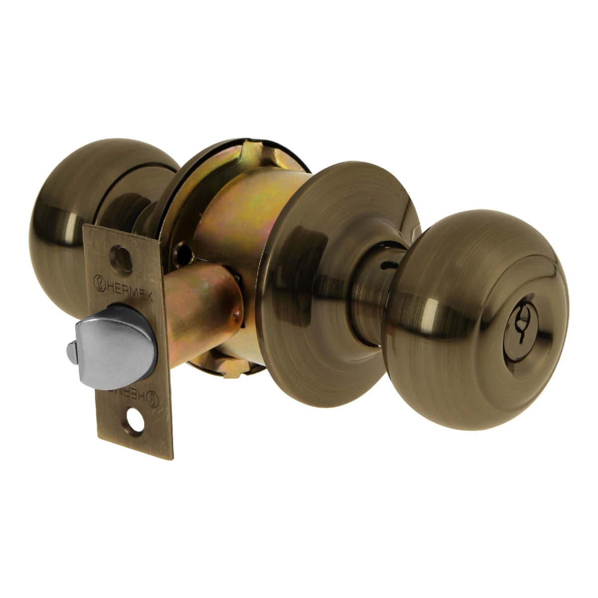 Cerradura pomo, latón antiguo, oval, recámara Hermex2