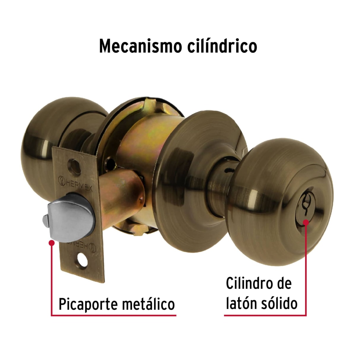 Cerradura pomo, latón antiguo, oval, recámara Hermex3