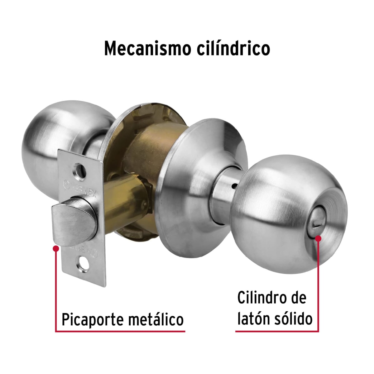 Cerradura tipo esfera para baño, cromo mate, Hermex3